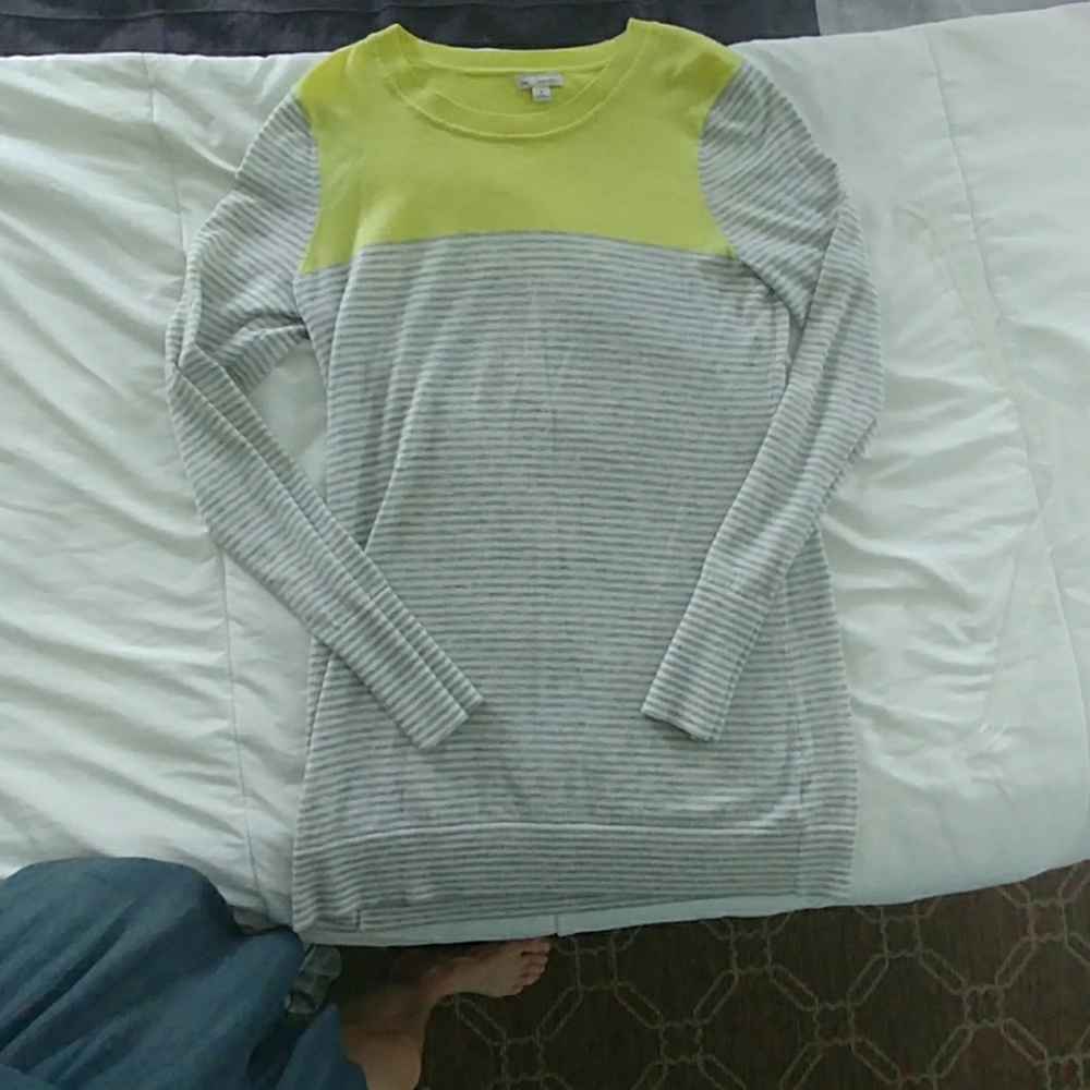 Gap neon yellow and gray striped sweater